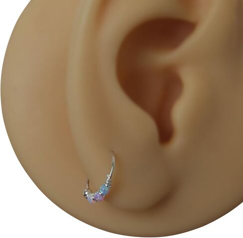 925 Sterling Silver VERY SMALL 10MM White & Purple Opal Hoop Earring - SINGLE Hoop for ONE ear - for Helix, Cartilage, 2nd Ear Piercing | Handmade by MiYa Jewelry Creations in Saudi Arabia