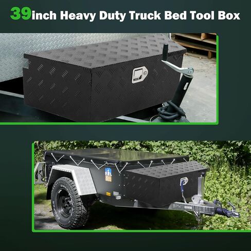 SCITOO 39inch Heavy Duty Truck Bed Tool Box Chest Box Trailer Tongue Box for Pick Up Truck Bed RV Trailer Black Trapezoid Truck Bed Storage with Lock and Keys in Saudi Arabia