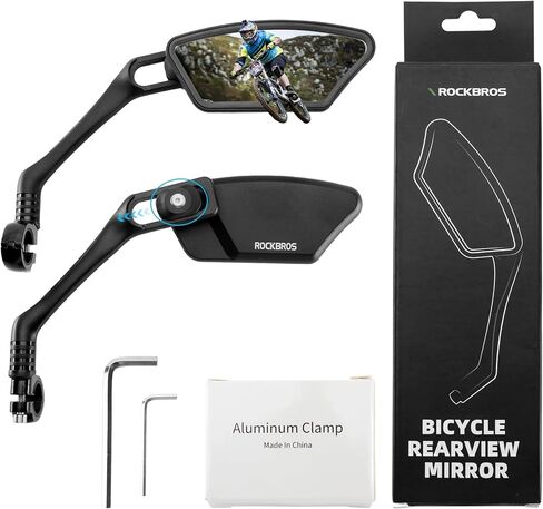ROCKBROS Newest Bike Mirrors Handlebar Mount Rearview Mirror HD Blast-Resistant All-round Angle Adjustable Retractable Bicycle Mirror for E-bike （21-26mm Handlebar） in Saudi Arabia