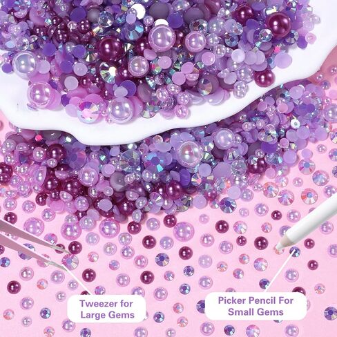 9000 Pcs Pearls and Jelly Resin Rhinestones for Crafting Mix Size 3/4/5/6/8mm Purple Half Pearl and Jelly Rhinestones Bedazzling Gems for DIY Crafts in Saudi Arabia