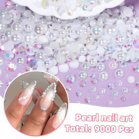 9000 Pcs Pearls and Jelly Resin Rhinestones for Crafting Mix Size 3/4/5/6/8mm Purple Half Pearl and Jelly Rhinestones Bedazzling Gems for DIY Crafts in Saudi Arabia