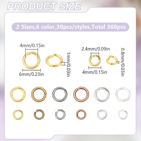 360Pcs 6 Colors 2 Sizes Brass Open Jump Rings 4mm 6mm Unsoldered O Ring Connectors Assorted Jewelry Making Jump Rings for Keychains Necklace Repair and DIY Crafts Gifts, Mixed Colors in Saudi Arabia