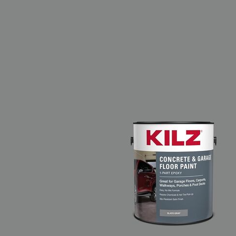 KILZ 1-Part Epoxy Acrylic Concrete and Garage Floor Paint, Interior/Exterior, Satin, Slate Gray, 1 Gallon in Saudi Arabia