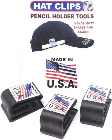 The Original HAT CLIP PENCIL HOLDER TOOLS attaches to either side of hat cap or visor to hold golf or carpenter pencils Sharpie markers and more! Made in USA 3 PACK BLACK in Saudi Arabia