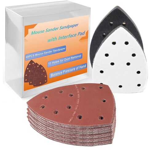 33pcs Sand Paper Mouse Sander Sandpaper 60-1500 Grits with 2pcs Detail Sander Paper Interface Pad Hook and Loop Triangle Sanding Pads with 5 Holes for 140mm Sanding Machine in Saudi Arabia