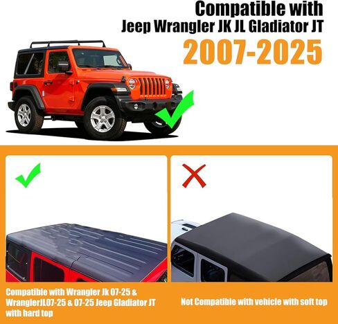 قضبان متقاطعة لحامل السقف من Zorik لسيارة Jeep Wrangler JK JL Gladiator JT ذات 4 أبواب، قمة صلبة 2007-2025، سعة 220 رطل، قضبان متقاطعة من الألومنيوم عالي التحمل، بدون تركيب مثقاب لحمولة السقف الصلب in Saudi Arabia