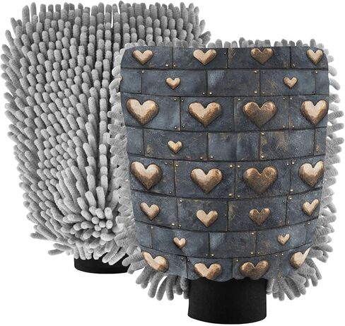 AIXIWAWA Car Wash Mitt Washing Glove Metal Heart Print Scratch Free Water Absorbent 2 Pack Large in Saudi Arabia