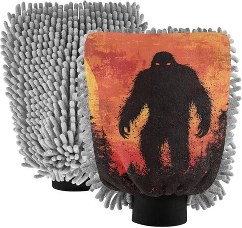 AIXIWAWA Sasquatch Dusk Print غسيل السيارات قفاز غسيل قفاز مقاوم للخدش وماص للماء، عبوة من قطعتين متوسطة الحجم in Saudi Arabia