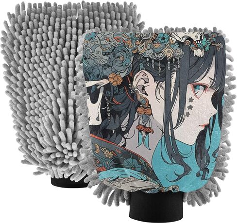 AIXIWAWA Samurai with Skull Print Car Wash Mitt Washing Glove Scratch Free Water Absorbent 2 Pack Medium in Saudi Arabia