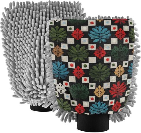 AIXIWAWA قفاز غسيل السيارات مطبوع عليه أوراق مربعة من AIXIWAWA، قفاز غسيل خالٍ من الخدوش وماص للماء، عبوة من قطعتين متوسطة الحجم in Saudi Arabia