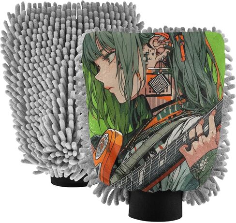 AIXIWAWA Guitar Samurai Print Car Wash Mitt Washing Glove Scratch Free Water Absorbent 2 Pack Medium in Saudi Arabia