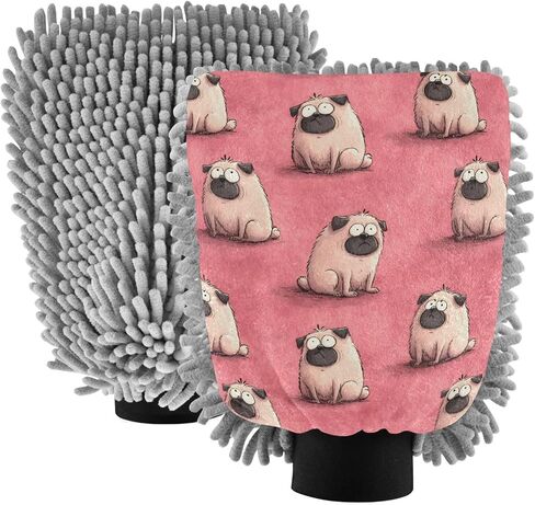 AIXIWAWA Pugs Pattern Print Car Wash Mitt Washing Glove Scratch Free Water Absorbent 2 Pack Large in Saudi Arabia
