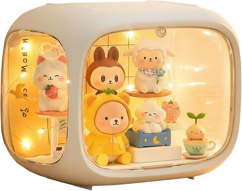 Display Case for Figures with Light, Adjustable Acrylic Display Figures, Tabletop Clear Display Box with Door Dust and Moisture Proof for Lego Collectibles Figures and Pop Mart in Saudi Arabia