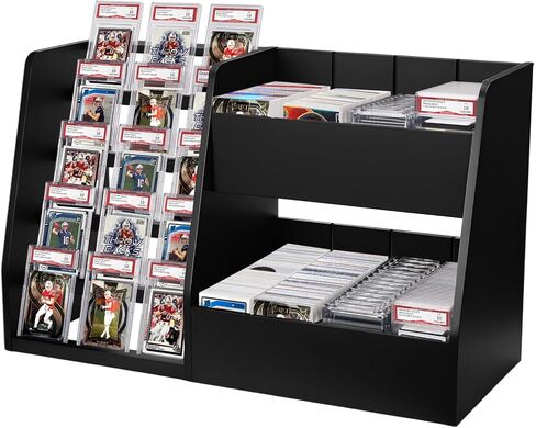 5-Tier Trading Card Display Case Stand- Holds Up to 200 Cards,Wood Sports Graded Card Display,Card Stand for Sports Baseball Cards,Card Game Collection & Show in Kuwait