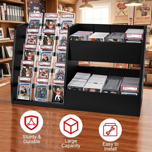 5-Tier Trading Card Display Case Stand- Holds Up to 200 Cards,Wood Sports Graded Card Display,Card Stand for Sports Baseball Cards,Card Game Collection & Show in Kuwait