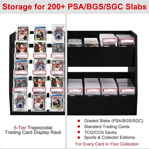 5-Tier Trading Card Display Case Stand- Holds Up to 200 Cards,Wood Sports Graded Card Display,Card Stand for Sports Baseball Cards,Card Game Collection & Show in Kuwait