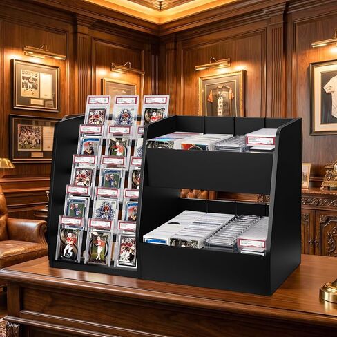 5-Tier Trading Card Display Case Stand- Holds Up to 200 Cards,Wood Sports Graded Card Display,Card Stand for Sports Baseball Cards,Card Game Collection & Show in Kuwait