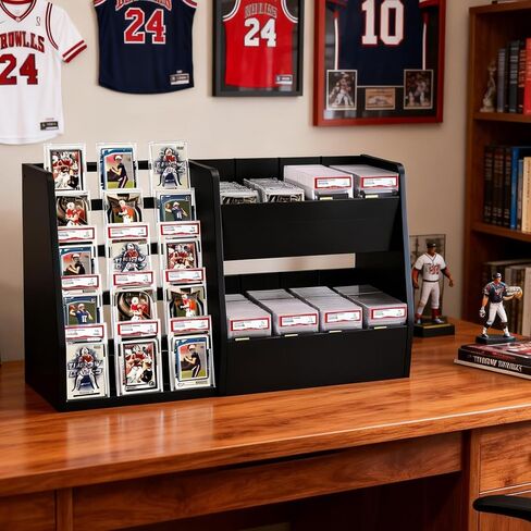 5-Tier Trading Card Display Case Stand- Holds Up to 200 Cards,Wood Sports Graded Card Display,Card Stand for Sports Baseball Cards,Card Game Collection & Show in Kuwait