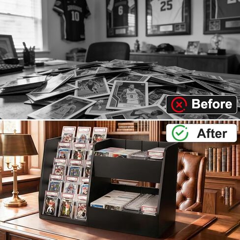 5-Tier Trading Card Display Case Stand- Holds Up to 200 Cards,Wood Sports Graded Card Display,Card Stand for Sports Baseball Cards,Card Game Collection & Show in Kuwait