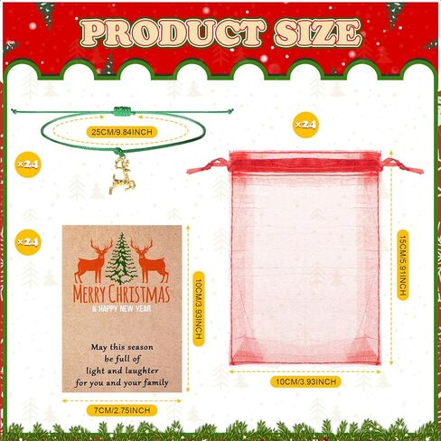 24 Set Christmas Bracelets with Wish Card Organza Bags Xmas Adjustable Multicolor Braided Bracelet Wax Rope Bracelets with Santa Snowflake Xmas Tree for Women Men in Saudi Arabia