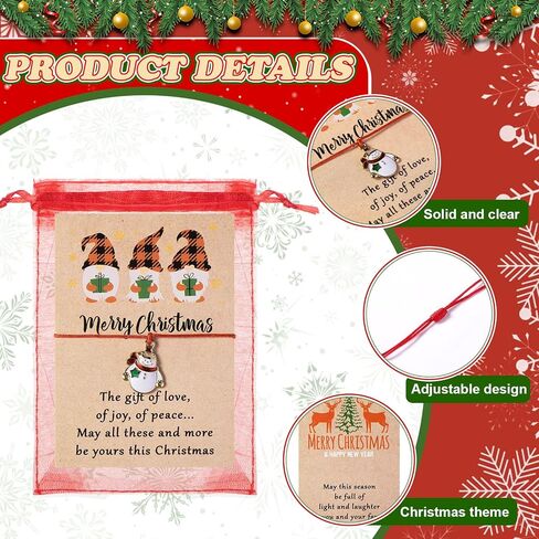 24 Set Christmas Bracelets with Wish Card Organza Bags Xmas Adjustable Multicolor Braided Bracelet Wax Rope Bracelets with Santa Snowflake Xmas Tree for Women Men in Saudi Arabia