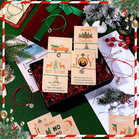 24 Set Christmas Bracelets with Wish Card Organza Bags Xmas Adjustable Multicolor Braided Bracelet Wax Rope Bracelets with Santa Snowflake Xmas Tree for Women Men in Saudi Arabia
