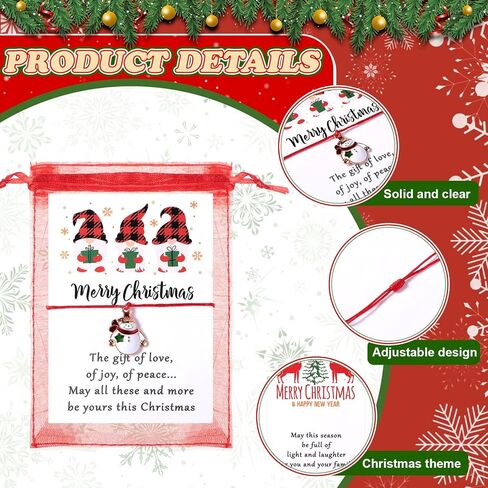 24 Set Christmas Bracelets with Wish Card Organza Bags Xmas Adjustable Multicolor Braided Bracelet Wax Rope Bracelets with Santa Snowflake Xmas Tree for Women Men in Saudi Arabia
