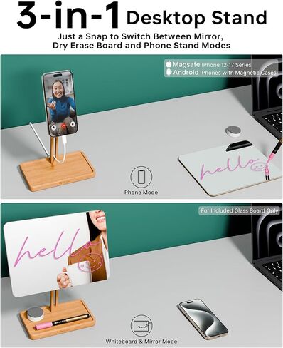 Desktop Glass Whiteboard with Reversible Wood Stand, Small White Board, Mini Dry Erase Whiteboard Easel for Desk, Reusable Desk Notepad 9.5"x6.7" for Home, Office, Accessories Included, Yeoux in Kuwait