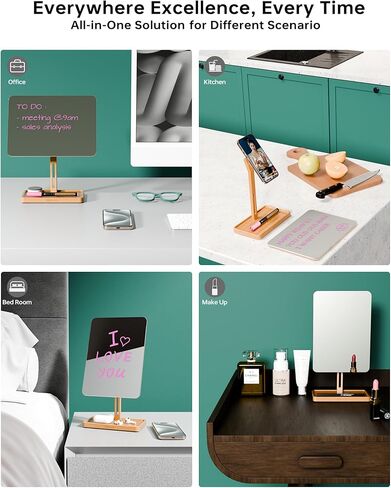 Desktop Glass Whiteboard with Reversible Wood Stand, Small White Board, Mini Dry Erase Whiteboard Easel for Desk, Reusable Desk Notepad 9.5"x6.7" for Home, Office, Accessories Included, Yeoux in Kuwait