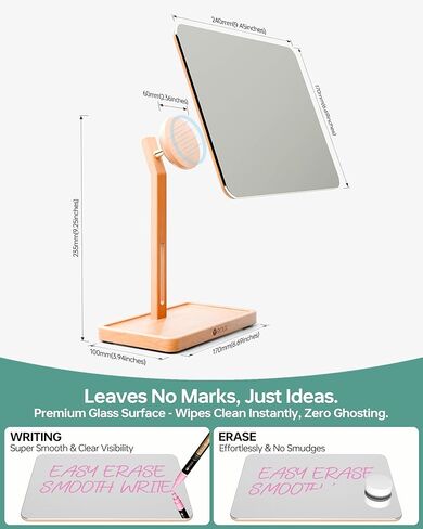 Desktop Glass Whiteboard with Reversible Wood Stand, Small White Board, Mini Dry Erase Whiteboard Easel for Desk, Reusable Desk Notepad 9.5"x6.7" for Home, Office, Accessories Included, Yeoux in Kuwait