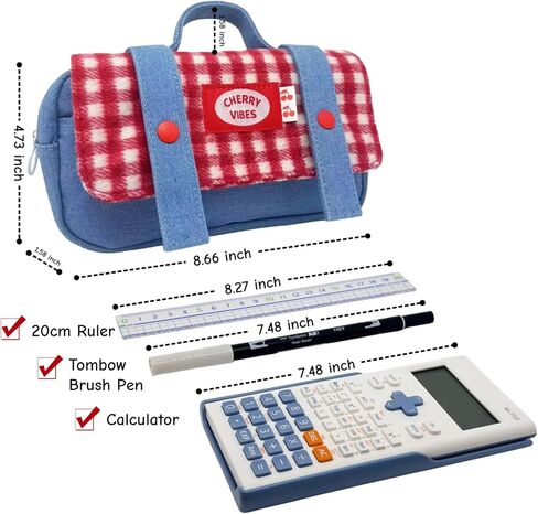 Checkered Big Capacity Pencil Case Large Pen Pouch with Zipper, Cute Portable Stationery Storage Bag Organizer with Carrying Handle for Adult Students Officers Women, Red in Saudi Arabia