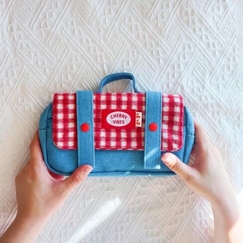 Checkered Big Capacity Pencil Case Large Pen Pouch with Zipper, Cute Portable Stationery Storage Bag Organizer with Carrying Handle for Adult Students Officers Women, Red in Saudi Arabia