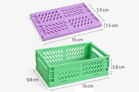 2-Piece Mini Foldable Storage Bins, Stackable Plastic Desk Organizer Crates, Small Storage Baskets for Home Office Organization in Saudi Arabia