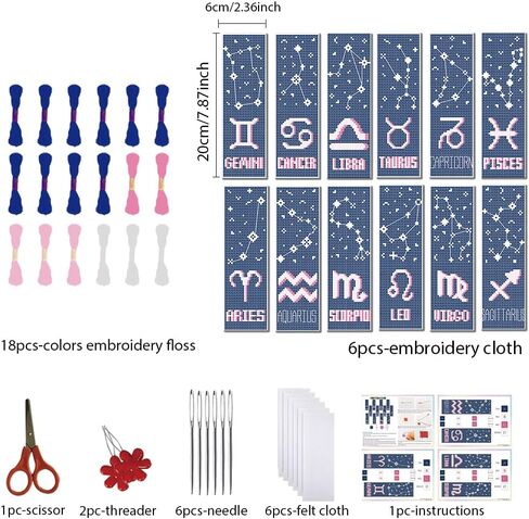 FREEBLOSS 12 Set Cross Stitch Bookmark Kit for Beginner Twelve Zodiac Sign Cross Stitch Bookmarks DIY Stamped Embroidery Bookmark Kit Embroidery Projects for Book Lovers in Saudi Arabia