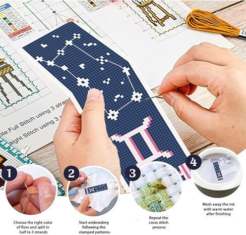 FREEBLOSS 12 Set Cross Stitch Bookmark Kit for Beginner Twelve Zodiac Sign Cross Stitch Bookmarks DIY Stamped Embroidery Bookmark Kit Embroidery Projects for Book Lovers in Saudi Arabia