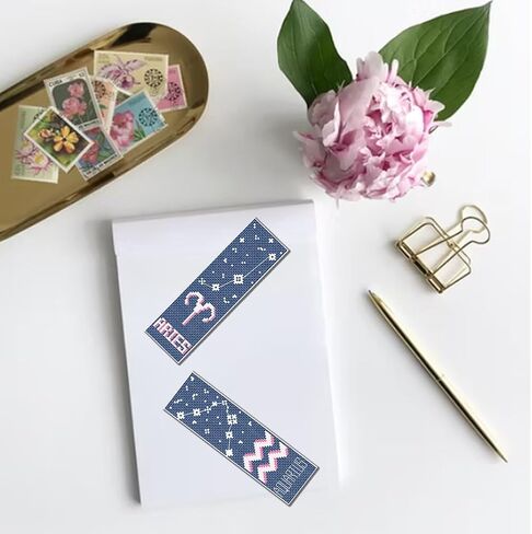 FREEBLOSS 12 Set Cross Stitch Bookmark Kit for Beginner Twelve Zodiac Sign Cross Stitch Bookmarks DIY Stamped Embroidery Bookmark Kit Embroidery Projects for Book Lovers in Saudi Arabia