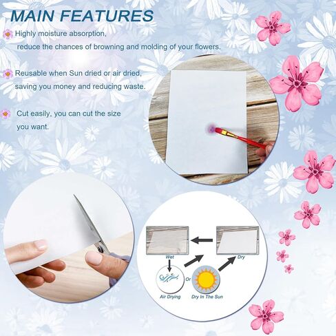 ورق نشاف لضغط الزهور، 20 ورقة مقاس 20 × 26 سم (10.23 × 7.87 بوصة) ورق ضغط زهور كبير، عشبي عالي الامتصاص وقابل لإعادة الاستخدام in Kuwait