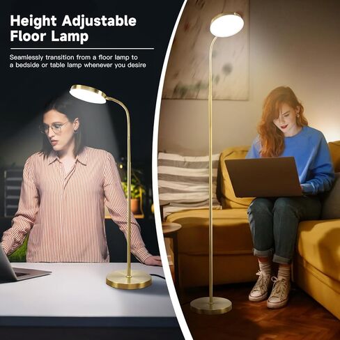 Floor Lamp, LED Floor Lamps for Living Room, Stepless Adjust Color Temperatures & Brightness Standing Lamp with Touch Control Tall Lamps Adjustable Gooseneck Reading Floor Lamp (Black) in Kuwait