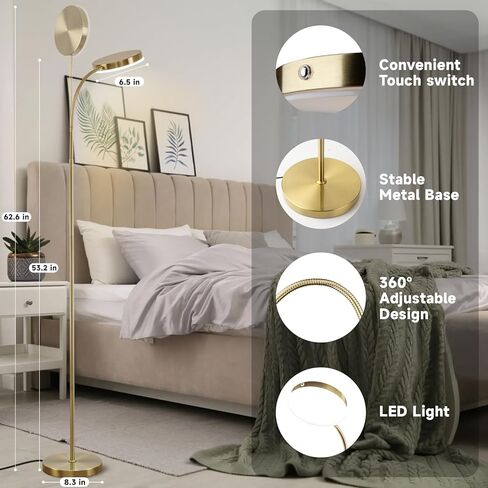 Floor Lamp, LED Floor Lamps for Living Room, Stepless Adjust Color Temperatures & Brightness Standing Lamp with Touch Control Tall Lamps Adjustable Gooseneck Reading Floor Lamp (Black) in Kuwait