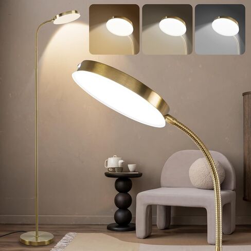 Floor Lamp, LED Floor Lamps for Living Room, Stepless Adjust Color Temperatures & Brightness Standing Lamp with Touch Control Tall Lamps Adjustable Gooseneck Reading Floor Lamp (Black) in Kuwait