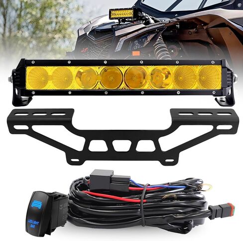 Can Am X3 شريط إضاءة برج الصدمات الأصفر مع دعامة تثبيت، طقم شريط إضاءة 60 وات 6000 لومن مع حزام أسلاك مفتاح متأرجح متوافق مع Can-Am Maverick X3 وX3 Max in Kuwait