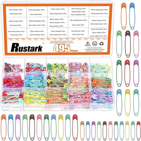 495Pcs 3 Sizes Colored Safety Pins Assortment Kit Small Safety Pin Mini Safety Pins Clothing Tag Pin Rimming Fastening Clip Button for Clothes Name Tags DIY Crafting in Saudi Arabia