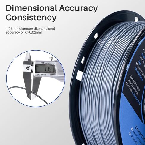 خيوط PETG 1.75 مم للطابعة ثلاثية الأبعاد، مستهلكة تشبه المعدن 1 كجم (2.2 رطل) 1 بكرة، خيوط طابعة ثلاثية الأبعاد PETG بلمسة نهائية معدنية، دقة الأبعاد +/- 0.03 مم، فضي معدني in Kuwait