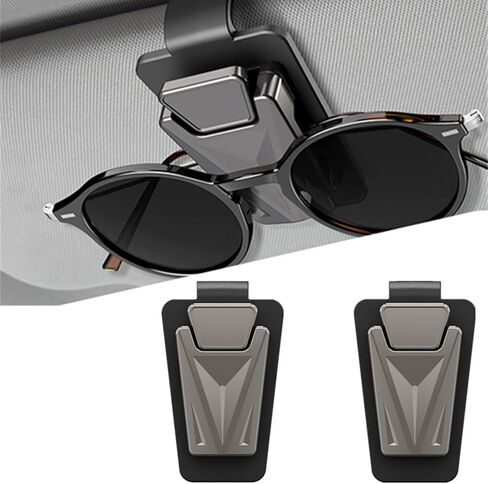 2 Packs Sunglasses Holders for Car Sun Visor, Metal One-Handed-Operation Sunglasses Clip, Car Visor Glasses Organizer, Universal Auto Interior Eyeglass Storage Hanger Accessories (Black) in Saudi Arabia