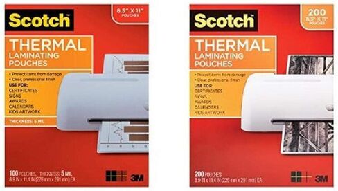 Scotch Thermal Laminating Pouches, 8.9 x 11.4-Inches, 5 mil thick, 100-Pack (TP5854-100) and Scotch Thermal Laminating Pouches, 8.9 x 11.4-Inches, 3 mil thick, 200-Pack (TP3854-200) Bundle in Saudi Arabia