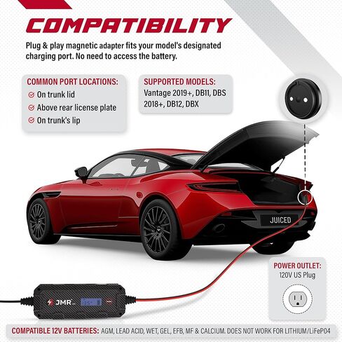 JMR Battery Charger for Aston Martin DB11 DBX Vantage DBS DB12 Trickle Charger Conditioner Maintainer (Magnetic Port, No Lithium Mode) in Saudi Arabia