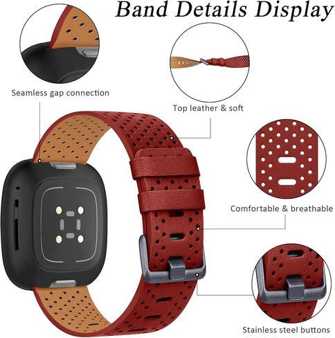 أساور Meliya الجلدية متوافقة مع Fitbit Versa 4 Bands/Fitbit Versa 3 Bands/Sense 2 Bands/Fitbit Sense Watch Bands للنساء والرجال، أشرطة معصم كلاسيكية من الجلد الأصلي in Kuwait