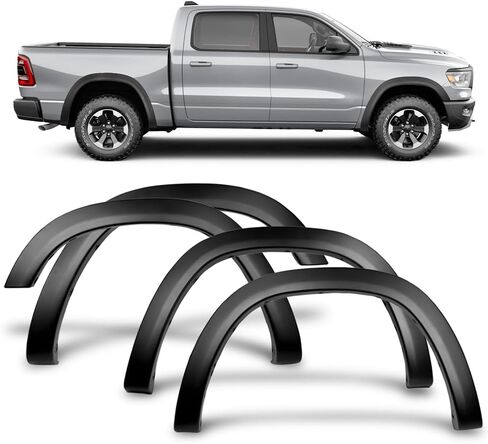 IKON MOTORSPORTS، مشاعل الحاجز متوافقة مع 2019-2024 دودج رام 1500، مصنع V2 نمط 4 قطع غطاء عجلة شاحنة PP أسود مزخرف in Saudi Arabia