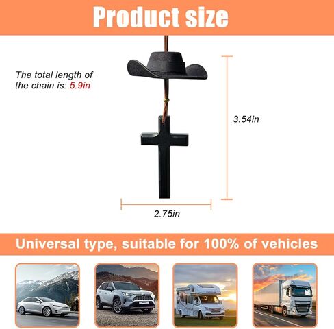 Cowboy Hat Car Charm, Cute Mini Vehicle Rear View Mirror Hanging Pendant with Cross, Western Country Automotive Interior Decorative Accessories, Universal for SUV RV Truck (Coffee) in Saudi Arabia