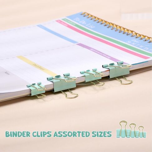 350 Pcs Paper Clips Binder Clip Assorted Sizes, Macaron Green Paper Clamps Office Clips Set Paperclips Rubber Bands Push Pins for Office and School Supplies in Saudi Arabia